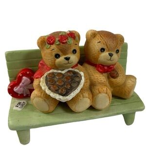 1987 For Lucy Enesco Lucy & Me Bear Figurines sitting on a bench collectible VTG